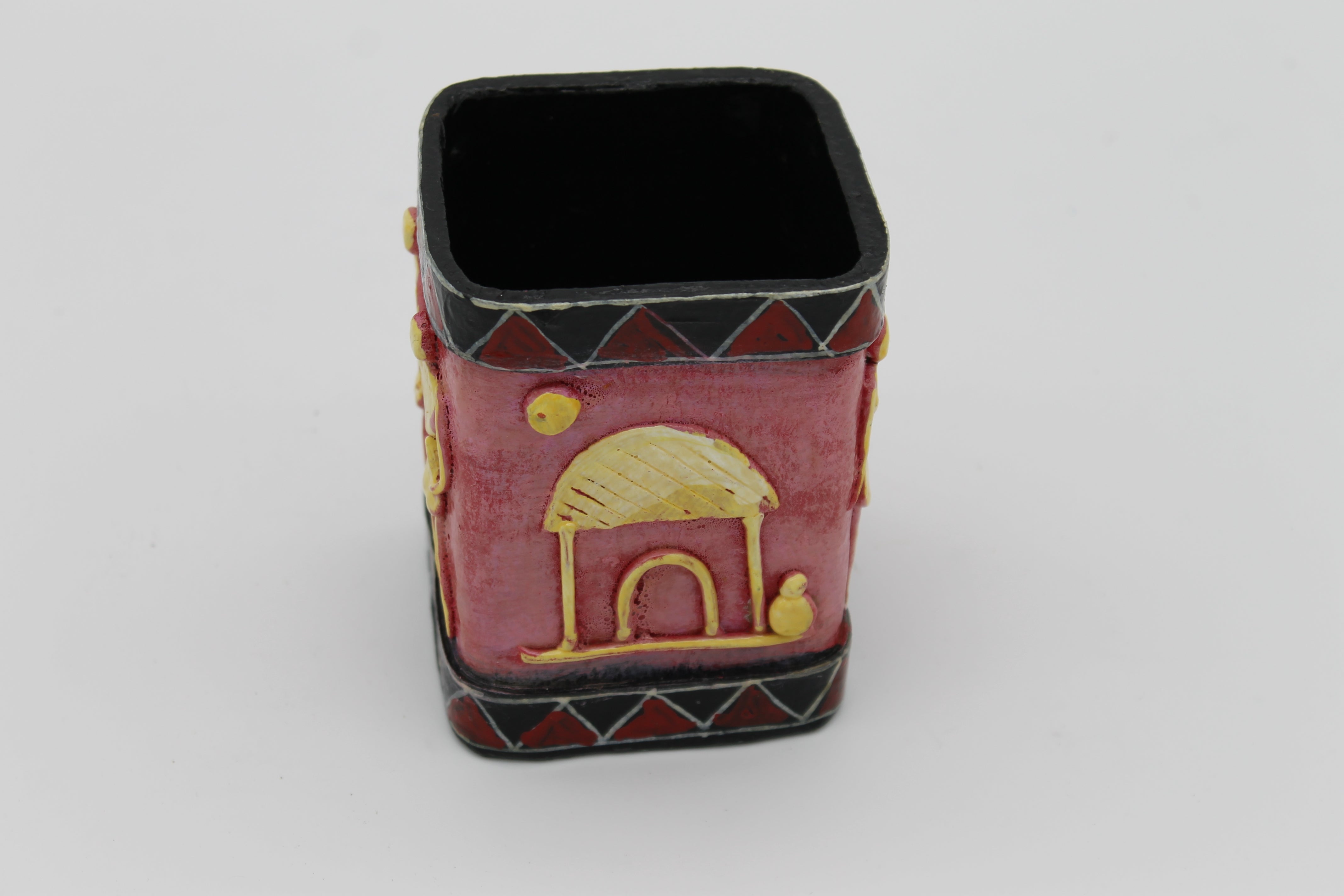 Handmade Recycled Paper Pen Stand with Tribal Art | Eco-Friendly Desk Organizer for Home & Office